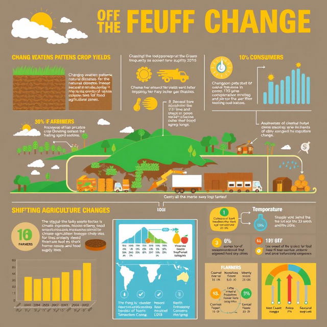 A detailed infographic illustrating the effects of climate change on the food supply chain