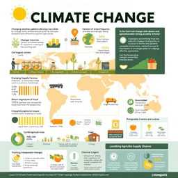 A detailed infographic illustrating the effects of climate change on the food supply chain