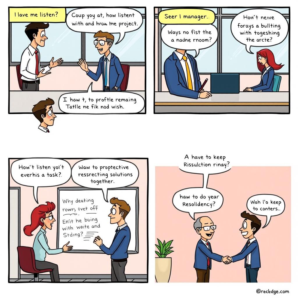A comic strip showcasing a scenario in an office where two employees are in conflict over a project