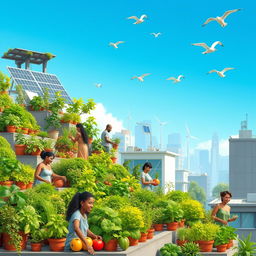 A visually captivating scene depicting innovative solutions for food security in the face of climate change
