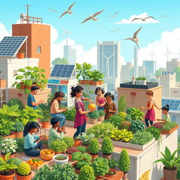 A visually captivating scene depicting innovative solutions for food security in the face of climate change