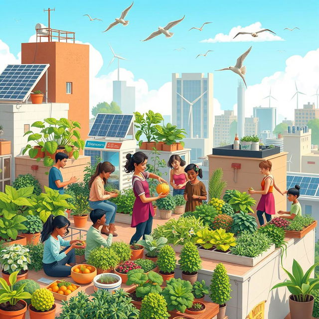 A visually captivating scene depicting innovative solutions for food security in the face of climate change