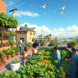 A visually captivating scene depicting innovative solutions for food security in the face of climate change