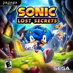 An engaging cover art for the PSP game titled 'Sonic LOST SECRETS', designed by Sega