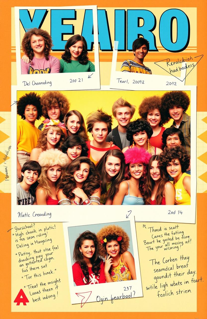 A vibrant and nostalgic yearbook theme, capturing the essence of retro design from the 1980s and 1990s