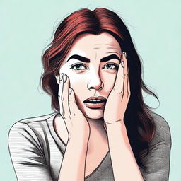 A digital art image of a woman appearing embarrassed