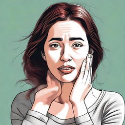 A digital art image of a woman appearing embarrassed