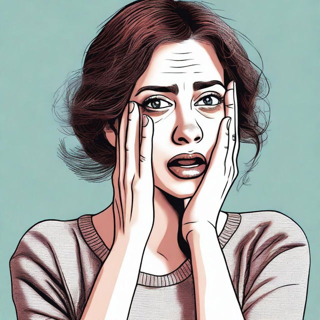 A digital art image of a woman appearing embarrassed