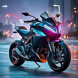 A striking, futuristic Mercedes motorcycle with a brutal design, featuring sharp angles and an aggressive silhouette, combining advanced technology with an avant-garde aesthetic