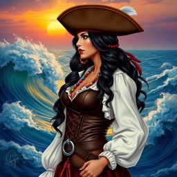 A striking pirate woman in a side profile, looking to the upper left side