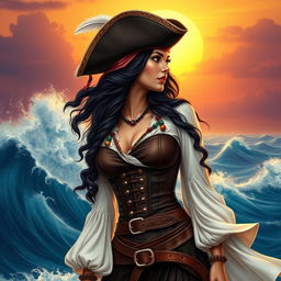 A striking pirate woman in a side profile, looking to the upper left side