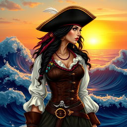 A striking pirate woman in a side profile, looking to the upper left side