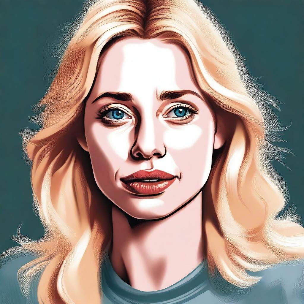 A high-quality digital art image of an embarrassed blonde woman