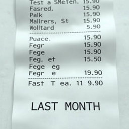 A photograph of a realistic receipt, with clearly printed items and prices, featuring a typical grocery list including items like bread, milk, eggs, and vegetables