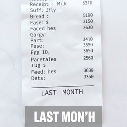 A photograph of a realistic receipt, with clearly printed items and prices, featuring a typical grocery list including items like bread, milk, eggs, and vegetables