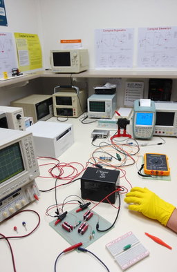 An educational setup showing a Basic Electrical and Electronics Engineering Lab
