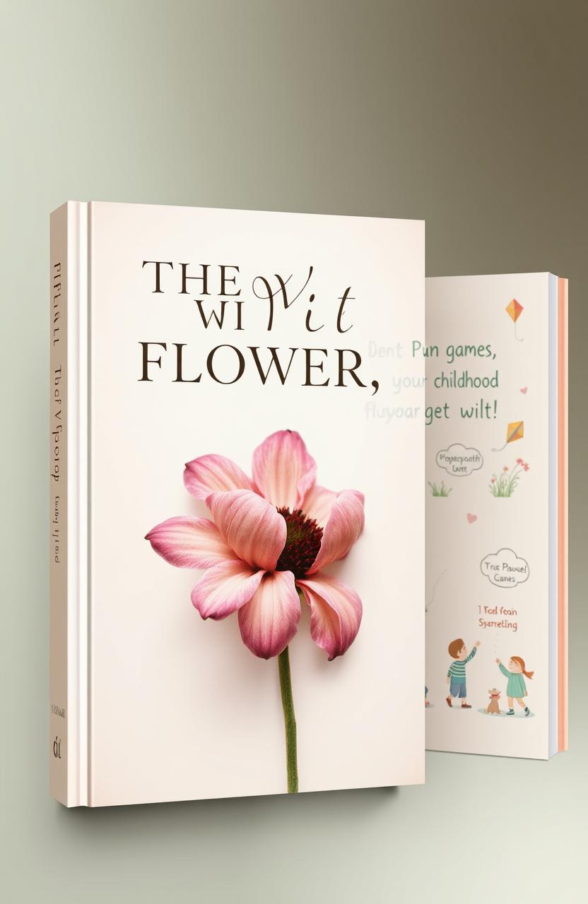 A book cover designed with a beautiful, wilted flower in the center of the front cover, symbolizing lost childhood and nostalgia