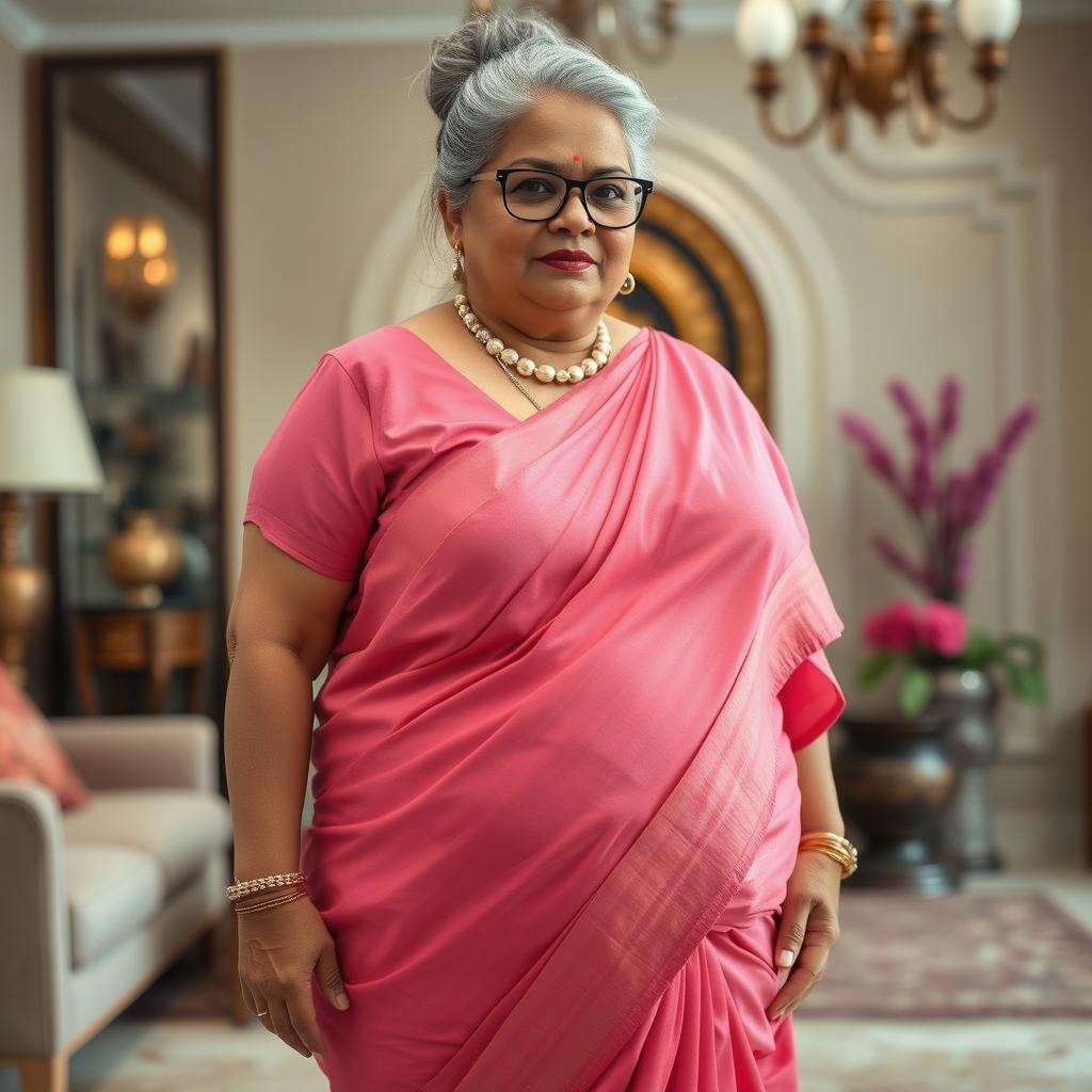 A portrait of a dignified elderly woman in traditional attire
