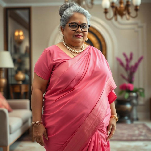 A portrait of a dignified elderly woman in traditional attire