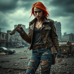 A striking depiction of Emma Stone in a zombie apocalypse setting