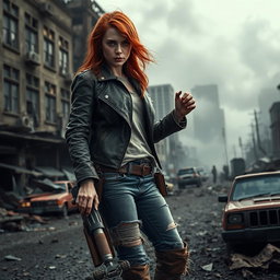 A striking depiction of Emma Stone in a zombie apocalypse setting