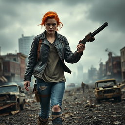 A striking depiction of Emma Stone in a zombie apocalypse setting