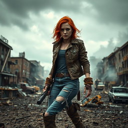 A striking depiction of Emma Stone in a zombie apocalypse setting