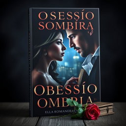 A captivating book cover for a romance novel titled 'Obsessão Sombira'