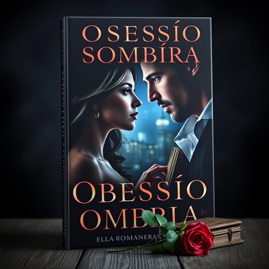 A captivating book cover for a romance novel titled 'Obsessão Sombira'