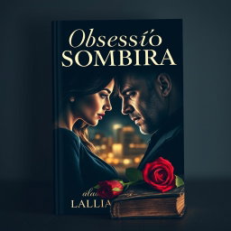 A captivating book cover for a romance novel titled 'Obsessão Sombira'