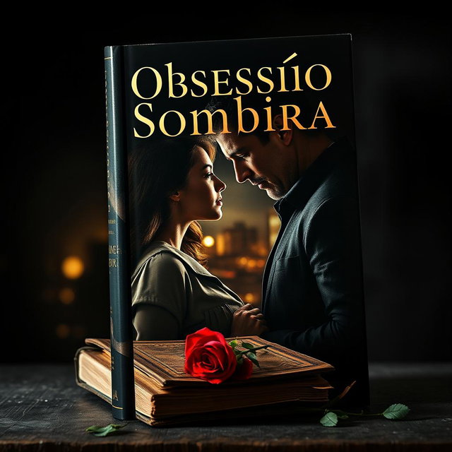 A captivating book cover for a romance novel titled 'Obsessão Sombira'