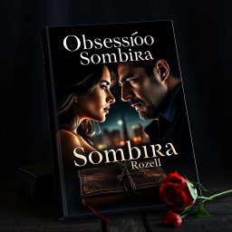 A captivating book cover for a romance novel titled 'Obsessão Sombira'