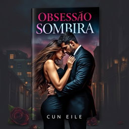 A striking book cover for the romance novel titled 'Obsessão Sombira'