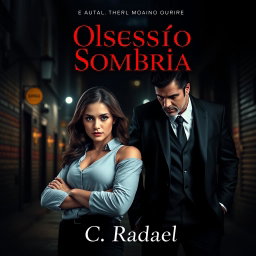 A striking book cover for the romance novel titled 'Obsessão Sombria' by author C