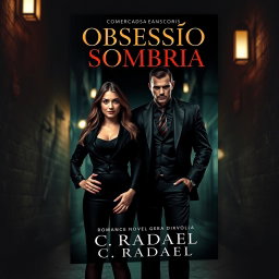 A striking book cover for the romance novel titled 'Obsessão Sombria' by author C