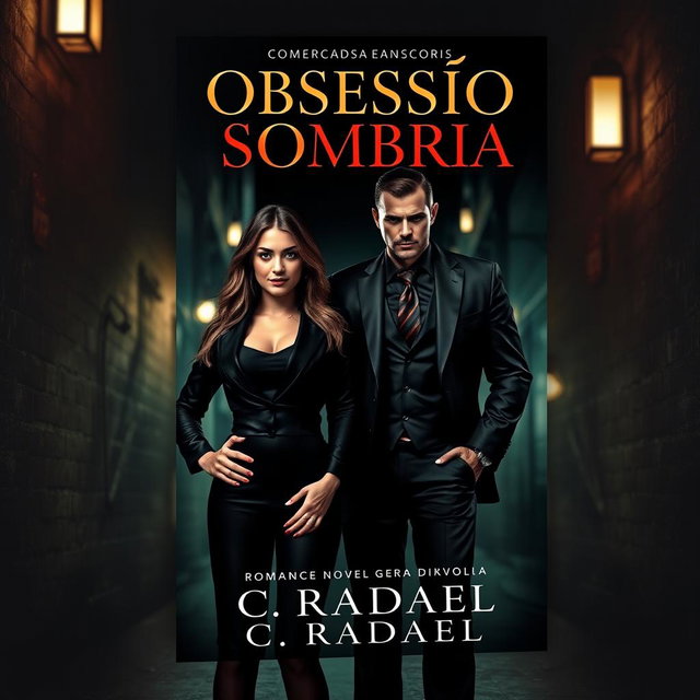 A striking book cover for the romance novel titled 'Obsessão Sombria' by author C