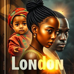 A book cover showcasing a powerful visual narrative: starting with a mixed-race baby dressed in vibrant traditional attire, transitioning seamlessly to a pregnant adolescent with a stylish 90s hairstyle and door-knocker earrings