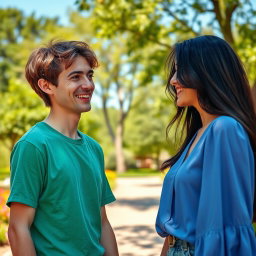 A warm and inviting scene depicting two friends meeting side by side in a sunny park