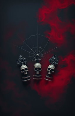 A textured dark grey background surrounded by an eerie red mist