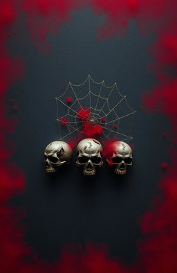 A textured dark grey background surrounded by an eerie red mist