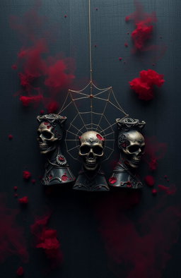 A textured dark grey background surrounded by an eerie red mist