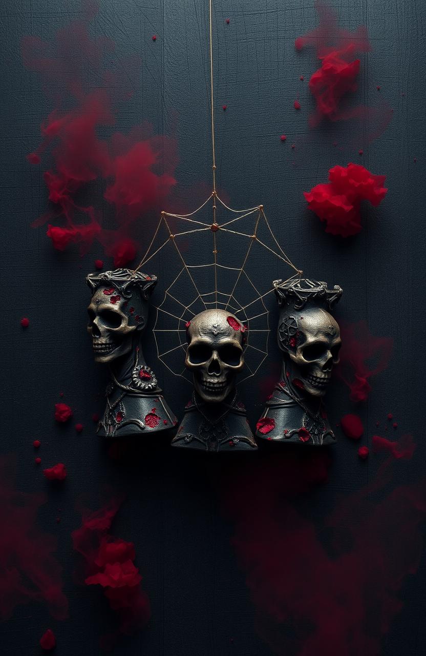 A textured dark grey background surrounded by an eerie red mist