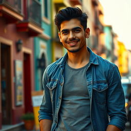 A South American man standing confidently, looking directly into the camera