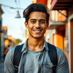 A South American man standing confidently, looking directly into the camera