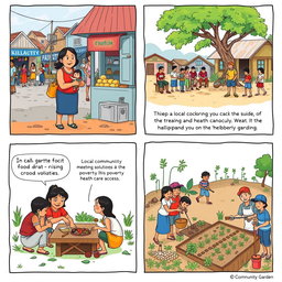 A four-panel comic strip illustrating social vulnerability in a local community in the Philippines