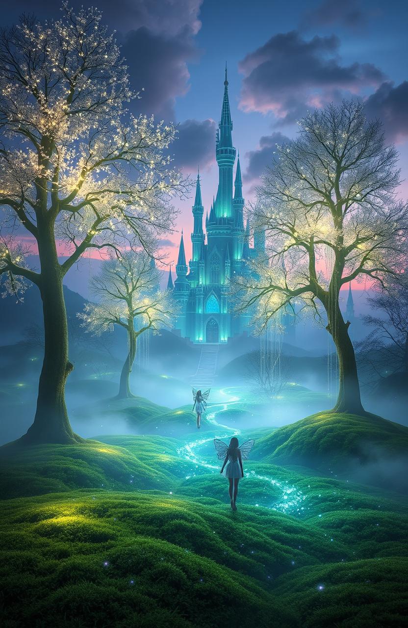 An ethereal and mystical realm known as 'The Invisible Kingdom', shrouded in mist and soft glowing lights