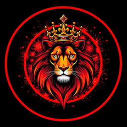 A circular Telegram profile picture featuring a stunning and beautifully designed lion with a royal crown, rendered in vibrant real colors