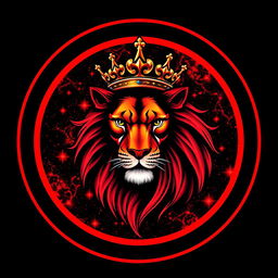 A circular Telegram profile picture featuring a stunning and beautifully designed lion with a royal crown, rendered in vibrant real colors