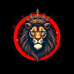 A circular Telegram profile picture featuring a stunning and beautifully designed lion with a royal crown, rendered in vibrant real colors