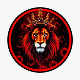 A circular Telegram profile picture featuring a stunning and beautifully designed lion with a royal crown, rendered in vibrant real colors